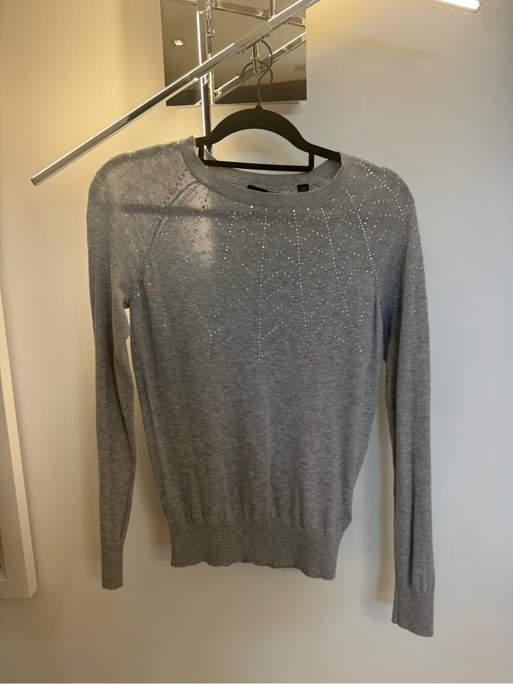 Ted Baker London Light Gray Rhinestone Crewneck Sweater